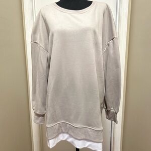 Elegant Beige Crew Neck Dress/Tunic with White Trim NWOT